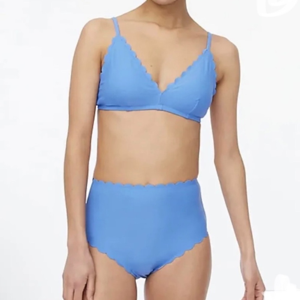 J. Crew Blue Scalloped High Rise Bikini Set